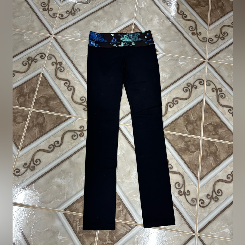 Lululemon Black Leggings with Floral Waistband